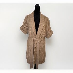 Lilly Pulitzer Cable Knit Angora Cashmere Blend Cardigan Sweater Large Tie Waist